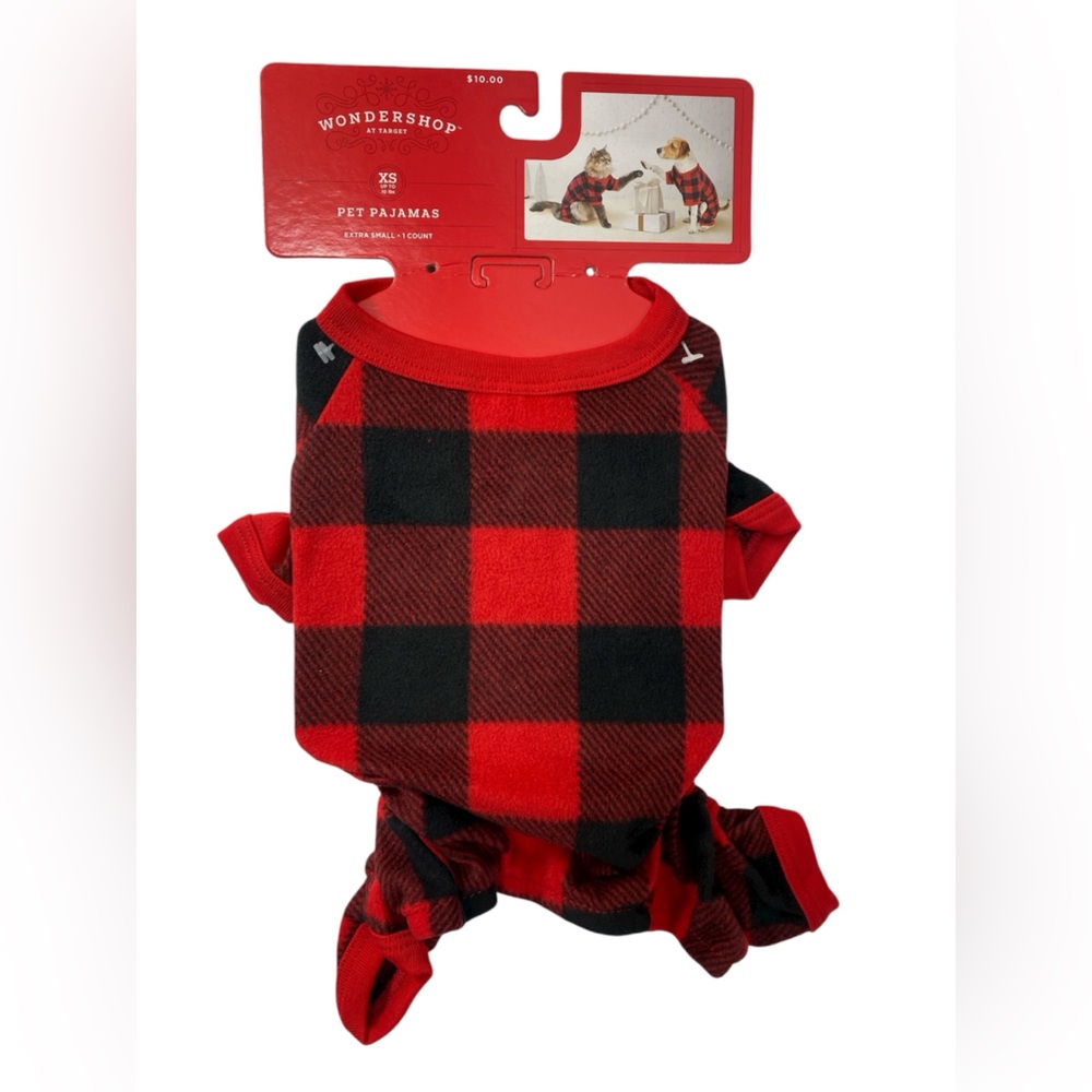 Wondershop pet fleece pajamas red and black buffalo check dog cat holiday